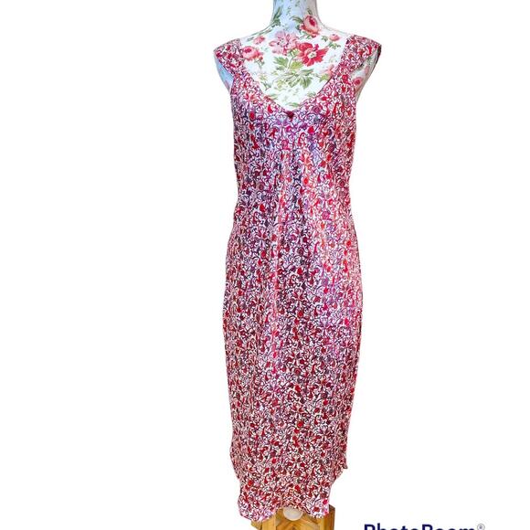 Lilly of France Union Made Sleep Wear Slip Flower Print USA made Red Multicolor - Picture 1 of 8